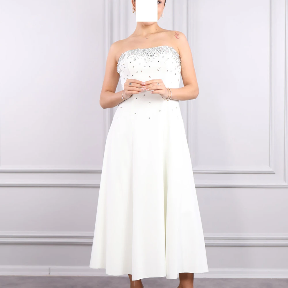 Customized Elegant Crystal Jersey Evening Dresses High Quality Strapless Sleeveless A-Line Ankle Length Bespoke Occasion Gowns
Customized Elegant Crystal Jersey Evening Dresses High Quality Strapless Sleeveless A-Line Ankle Length Bespoke Occasion Gowns