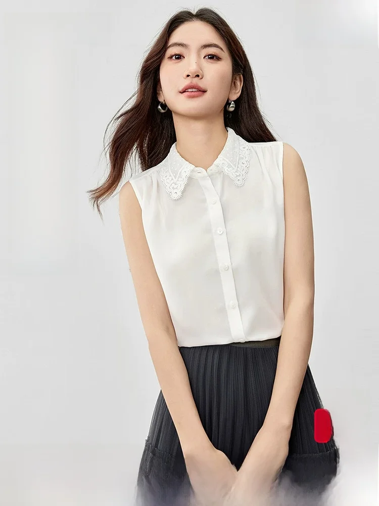 Elegant Commute Lace Collar Layering Tool Slimming Sleeveless Shirt Women's Fashion Spring 2026 Chiffon Texture Pure Color
Elegant Commute Lace Collar Layering Tool Slimming Sleeveless Shirt Women's Fashion Spring 2026 Chiffon Texture Pure Color