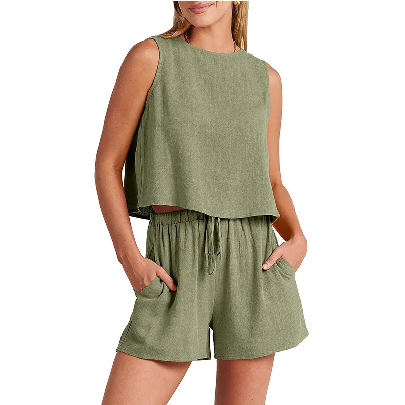 Fashion Casual O Neck Sleeveless Top & Shorts Two-piece Set Women's Clothing Summer 2024 New Homewear Short Set Trousers
Fashion Casual O Neck Sleeveless Top & Shorts Two-piece Set Women's Clothing Summer 2024 New Homewear Short Set Trousers