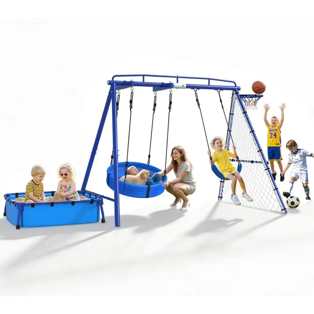 5-in-1 Heavy Duty Metal Swing Set with Sandbox or Backyard, 800 LBS acity, Reinorced A‑e, Sandbox, Cradle Swing, Basketball Hoop
5-in-1 Heavy Duty Metal Swing Set with Sandbox or Backyard, 800 LBS acity, Reinorced A‑e, Sandbox, Cradle Swing, Basketball Hoop