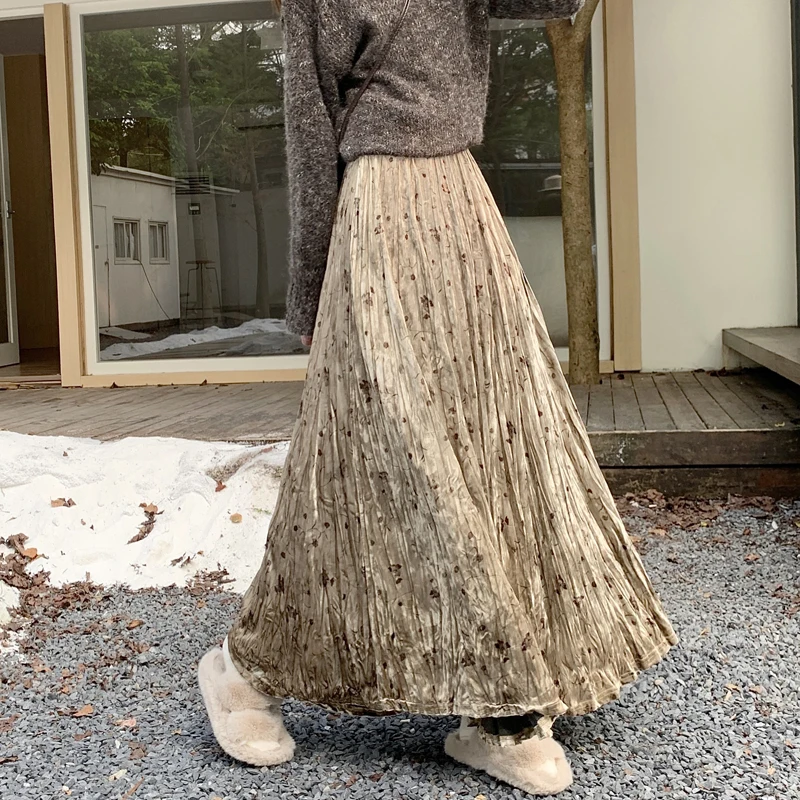 Long Velvet Floral Emed Pleated Skirt Women's Vintage Chinese Ink Diffusion Wide Hemline f-length Skirt Commute Sle
Long Velvet Floral Emed Pleated Skirt Women's Vintage Chinese Ink Diffusion Wide Hemline f-length Skirt Commute Sle