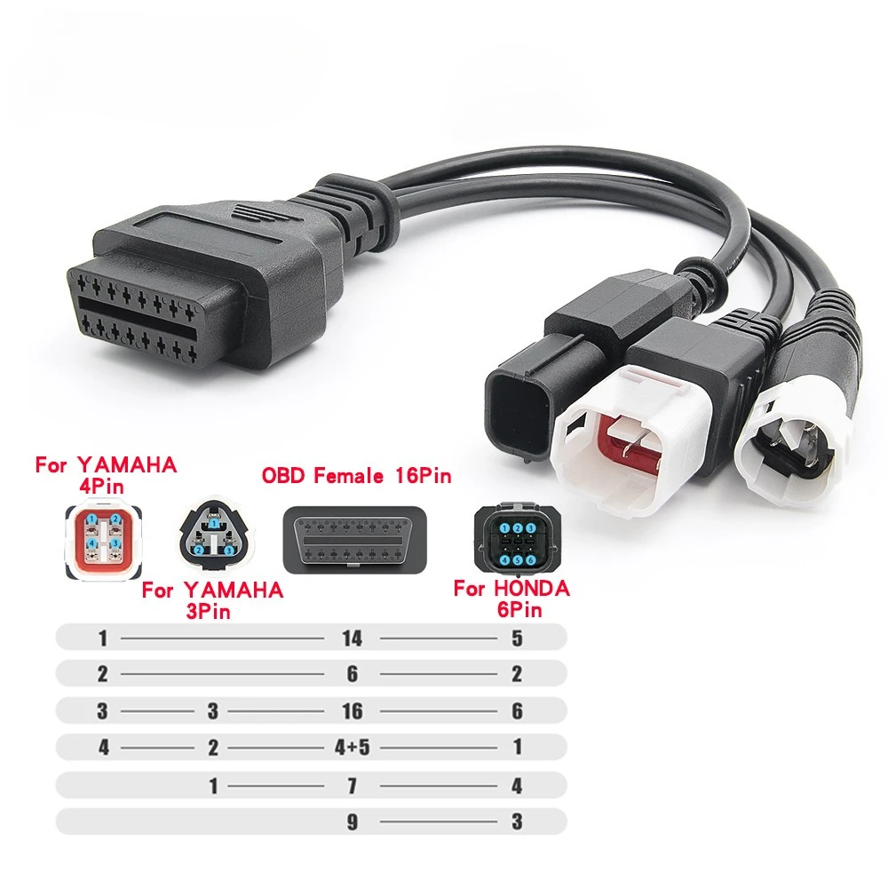for Honda Yamaha Motorcycle 3 in 1 3+4/6 Pin to OBD Extension Cable 16 Pin OBD Adapter Cable Diagnostic Connector OBD2 Scanners
for Honda Yamaha Motorcycle 3 in 1 3+4/6 Pin to OBD Extension Cable 16 Pin OBD Adapter Cable Diagnostic Connector OBD2 Scanners