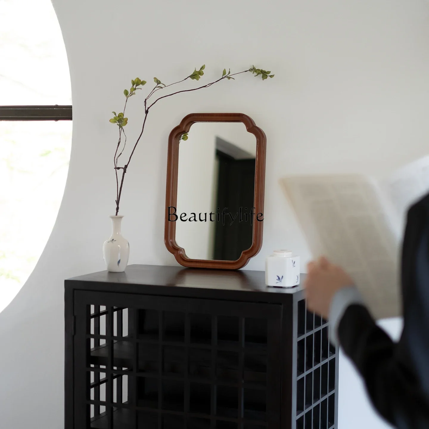 13Vintage Makeup Mirror Solid Wood Wall-Mounted Living Room Entrance Background Wall Walnut Color Decorative Mirror
13Vintage Makeup Mirror Solid Wood Wall-Mounted Living Room Entrance Background Wall Walnut Color Decorative Mirror
