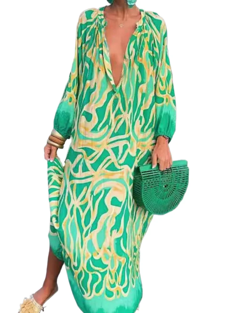 Women Casual Print Loose Dress Fashion Long Sleeve V Neck Pullover Dresses Robe Femme Holiday Beach Skirt Womens Clothing Summer
Women Casual Print Loose Dress Fashion Long Sleeve V Neck Pullover Dresses Robe Femme Holiday Beach Skirt Womens Clothing Summer