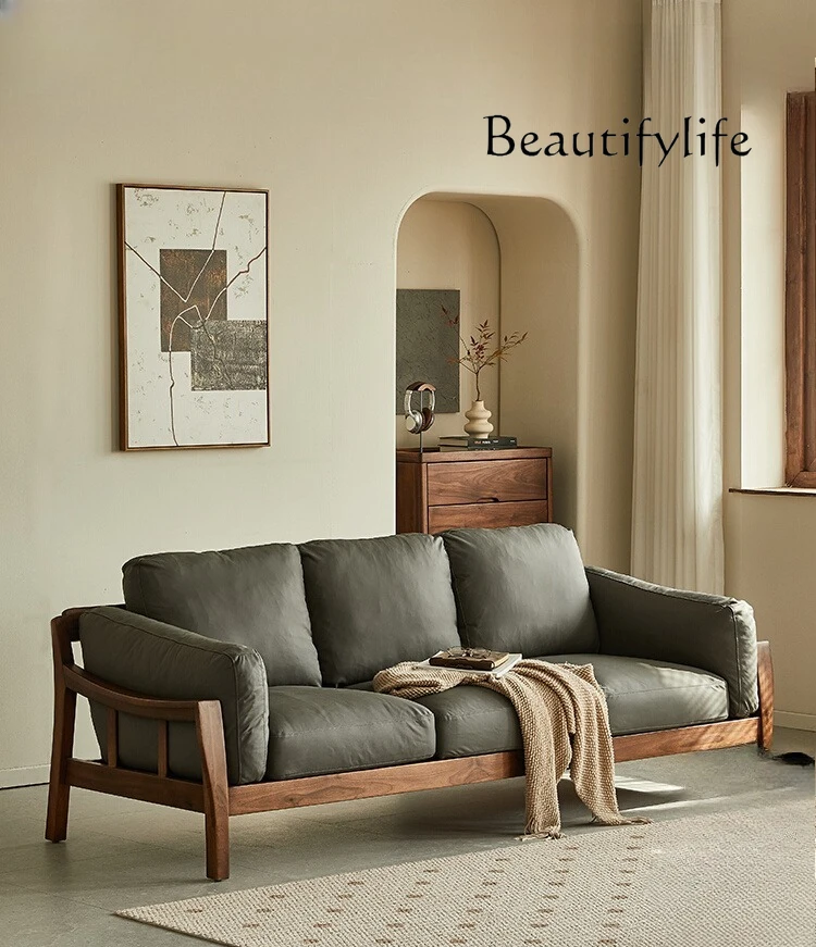 North American black walnut sofa Nordic simple leather sofa combination home living room full solid wood furniture
North American black walnut sofa Nordic simple leather sofa combination home living room full solid wood furniture