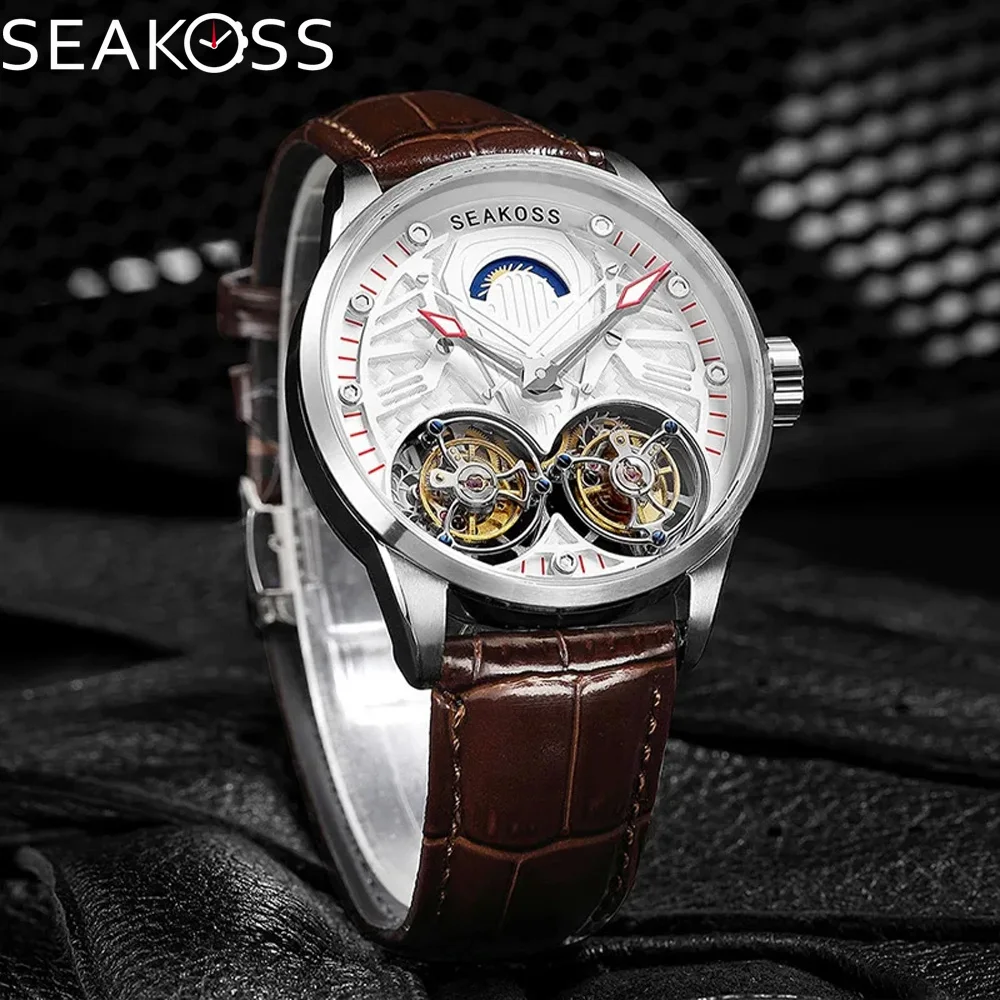 SEAKOSS Роскошные мужские механические часы со скелетом и турбийоном, двойной турбийон, часы со светящимися стрелками для мужчин, сапфировое стекло
SEAKOSS Роскошные мужские механические часы со скелетом и турбийоном, двойной турбийон, часы со светящимися стрелками для мужчин, сапфировое стекло