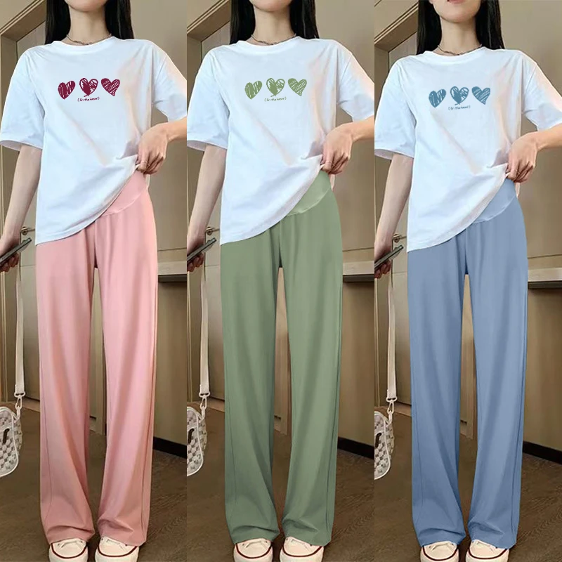 Summer Loose Casual Pregnant Woman Clothes Set Fashion Printed Suit Short Sleeve T-Shirt+Wide Leg Trousers Twinset for Maternity
Summer Loose Casual Pregnant Woman Clothes Set Fashion Printed Suit Short Sleeve T-Shirt+Wide Leg Trousers Twinset for Maternity
