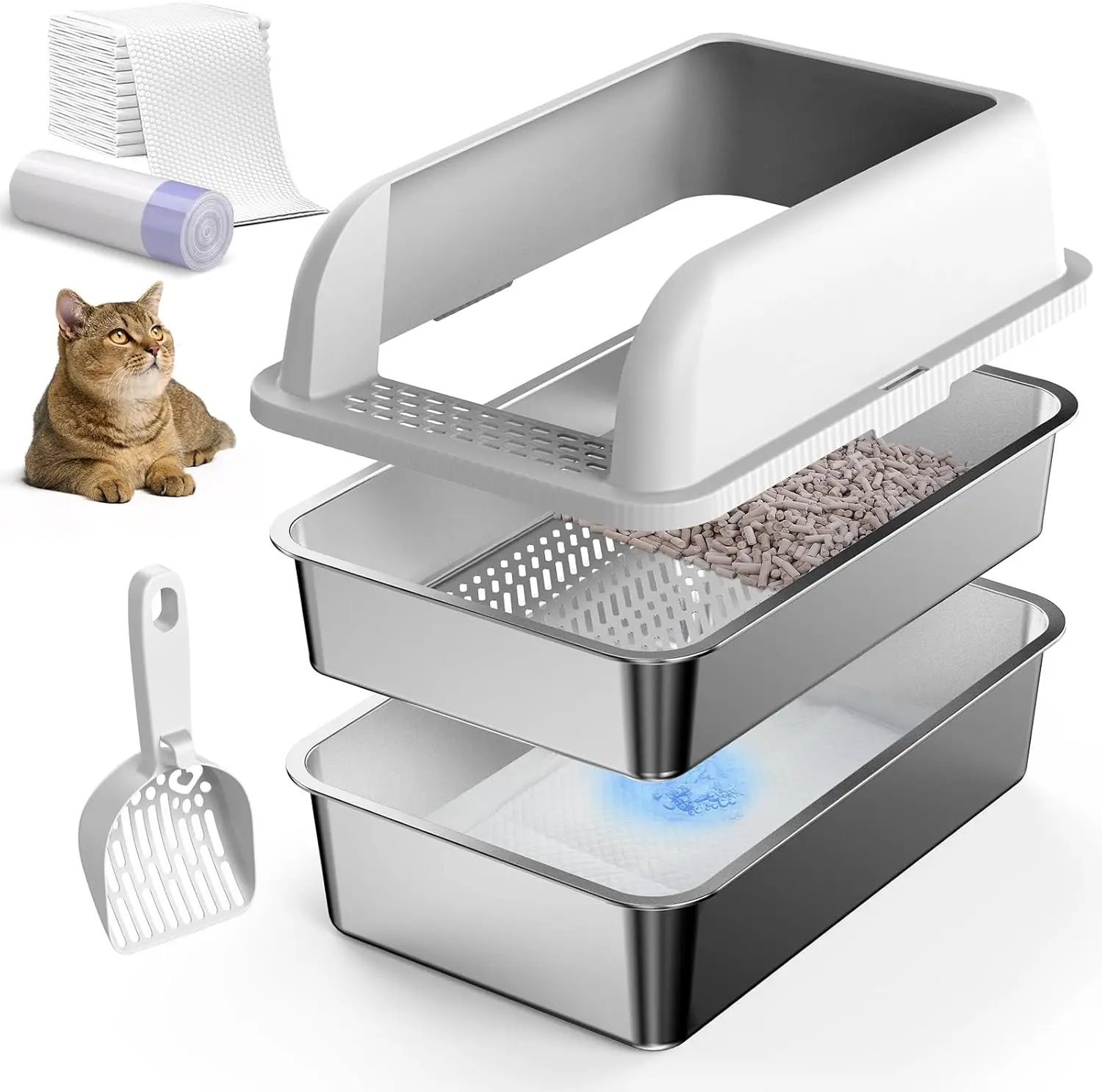 XL Stainless Steel Enclosed Litter Box, High Sides, Anti-Leakage, Easy Clean, Less Tracking
XL Stainless Steel Enclosed Litter Box, High Sides, Anti-Leakage, Easy Clean, Less Tracking
