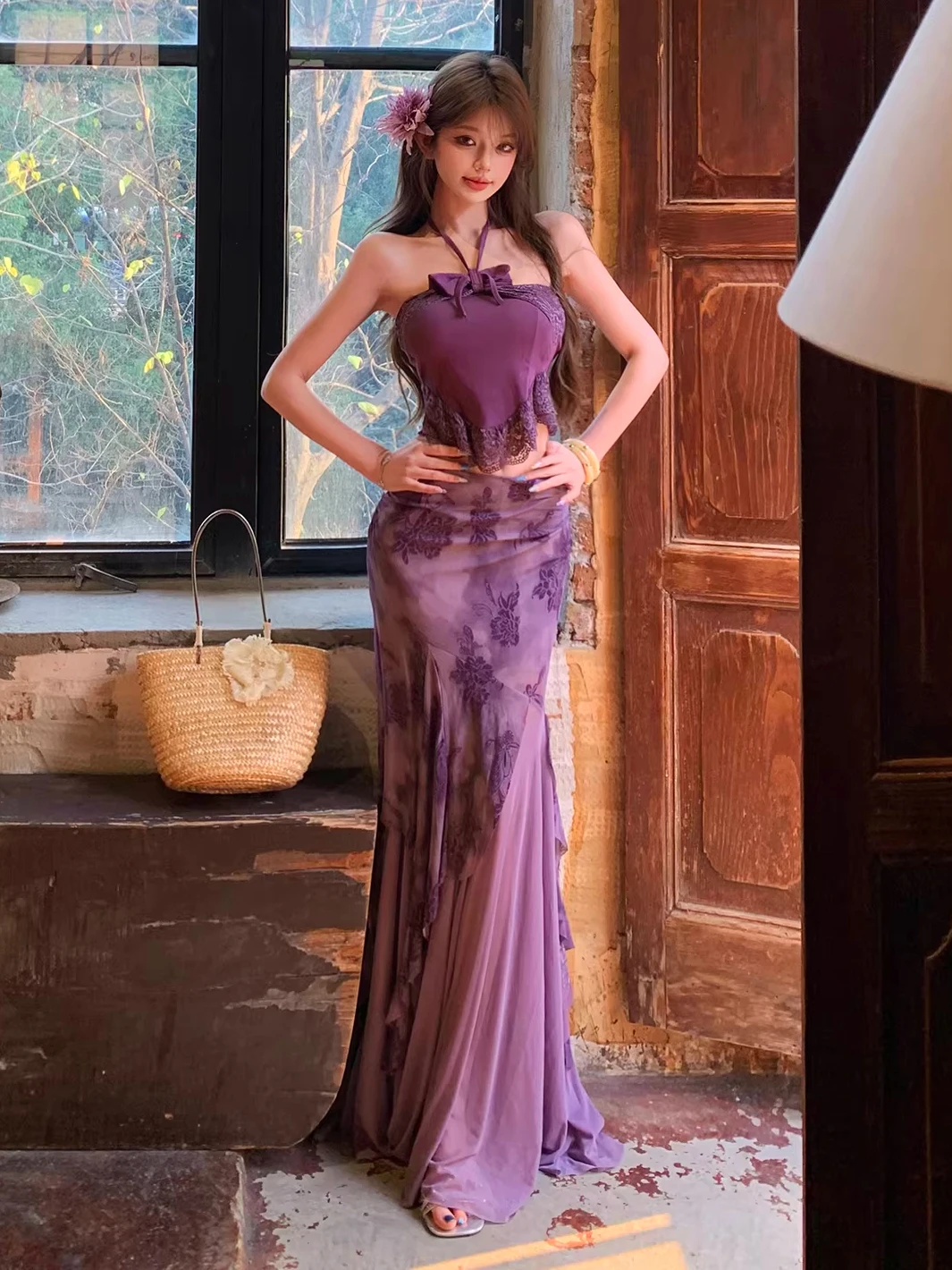 Summer Travel Fashion Set Women's Spicy Girl Lace Bustier Fish Tail Skirt Two-Piece Suit Breathable Medium Thickness Casual Wear
Summer Travel Fashion Set Women's Spicy Girl Lace Bustier Fish Tail Skirt Two-Piece Suit Breathable Medium Thickness Casual Wear