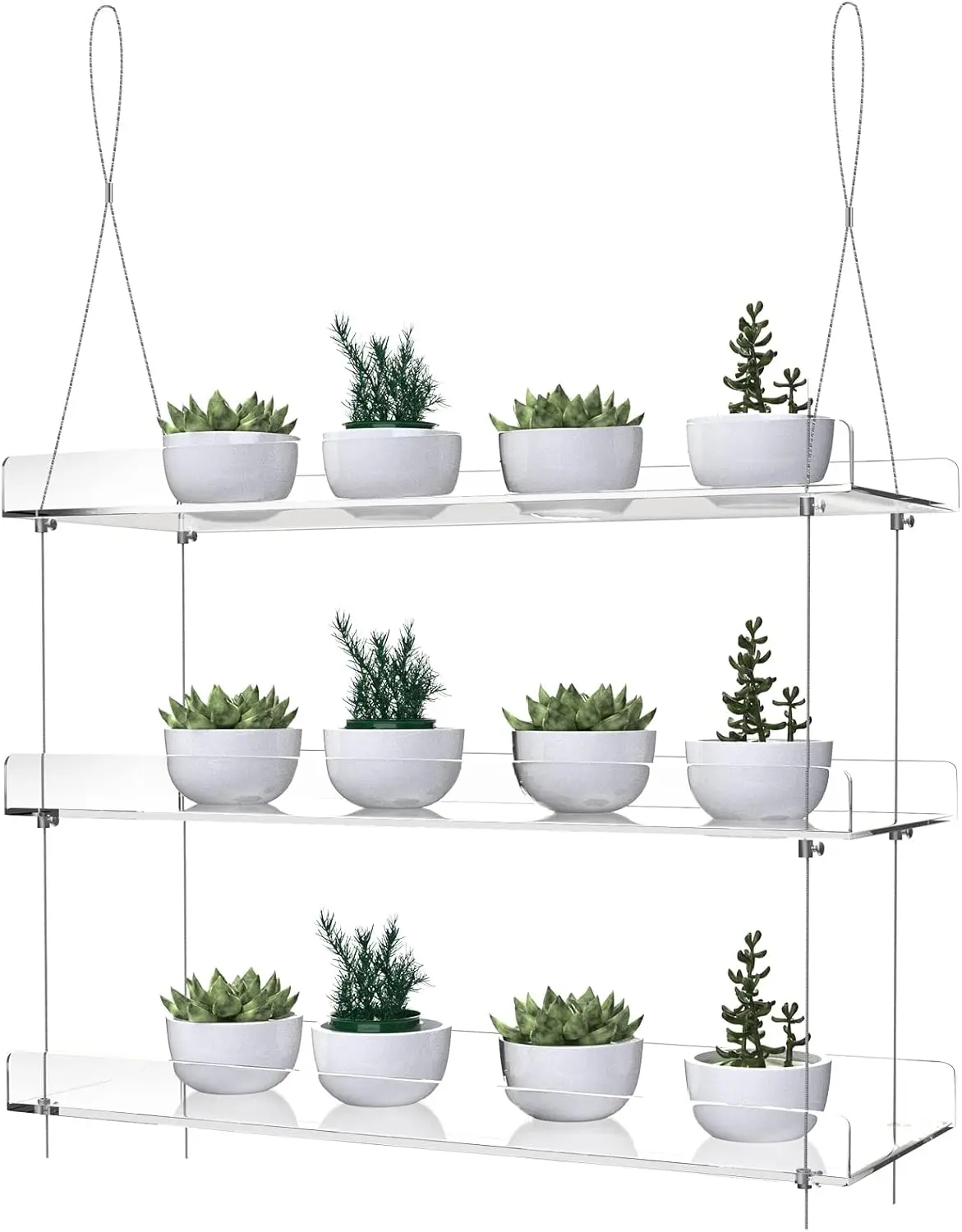 3-Tier Hanging Acrylic Plant Shelves, 16" Long, Adjustable Height, Clear, for Indoor Windows
3-Tier Hanging Acrylic Plant Shelves, 16" Long, Adjustable Height, Clear, for Indoor Windows