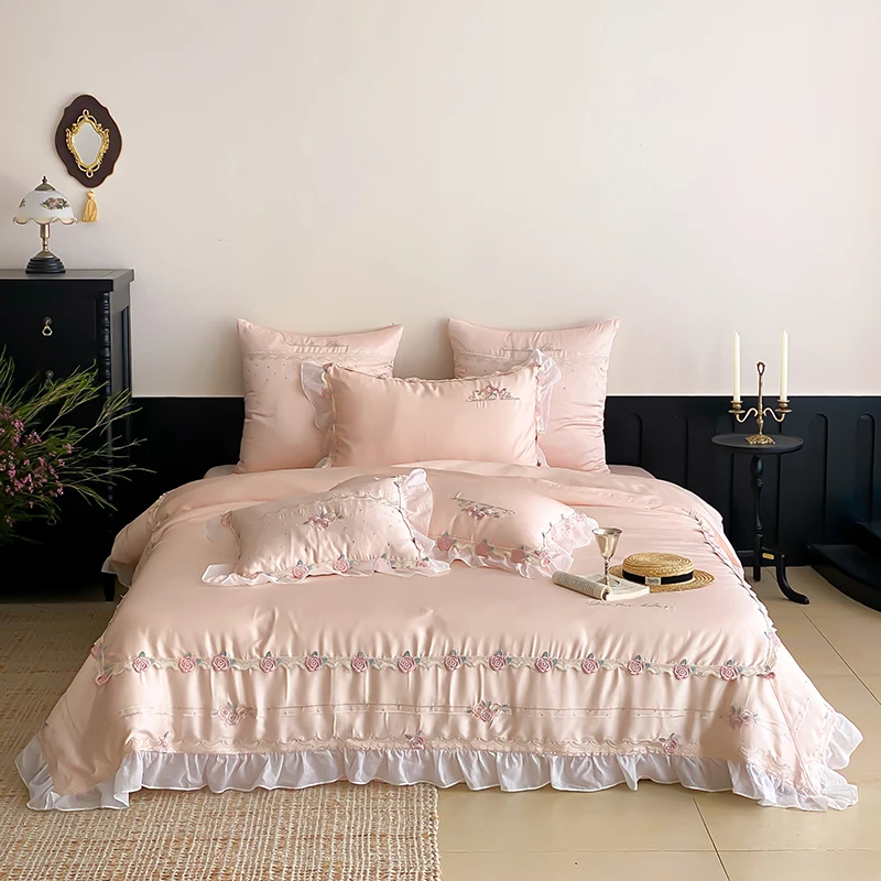 Flower Embroidery Ruffles Princess Bedding Set Lyocell Soft Silky Cool Feeling Duvet Cover Bed Sheet/Fitted Sheet Pillowcases
Flower Embroidery Ruffles Princess Bedding Set Lyocell Soft Silky Cool Feeling Duvet Cover Bed Sheet/Fitted Sheet Pillowcases