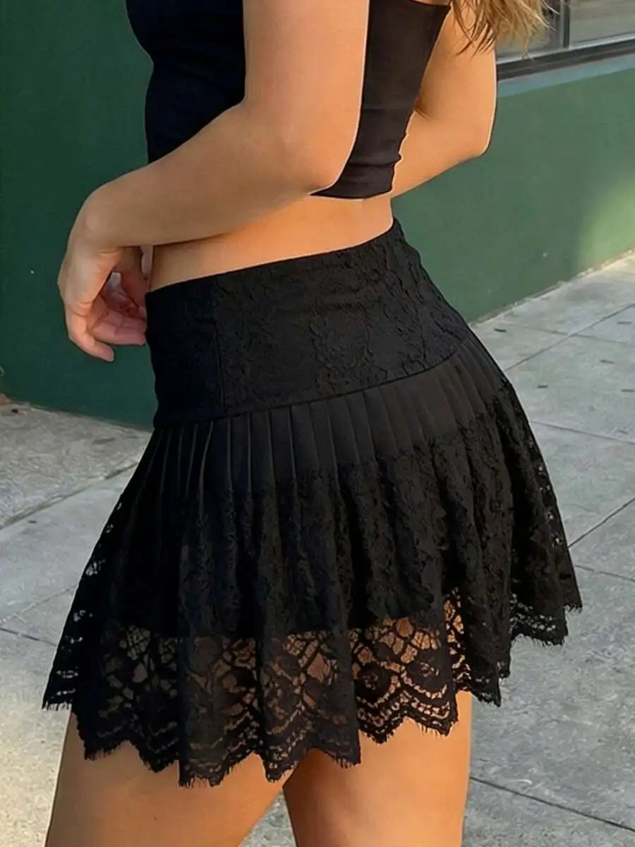 Womens Lace Mini Skirt High Rise A-Line Pleated Short Skirt Gothic Y2K Streetwear Summer Outfit
Womens Lace Mini Skirt High Rise A-Line Pleated Short Skirt Gothic Y2K Streetwear Summer Outfit