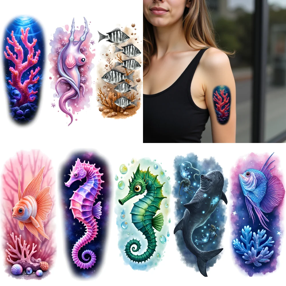 12pcs Temporary Tattoo Shark Realistic Temporary Tattoos Seahorse Coral Colorful Realism School Of Fish For Men Arms
12pcs Temporary Tattoo Shark Realistic Temporary Tattoos Seahorse Coral Colorful Realism School Of Fish For Men Arms