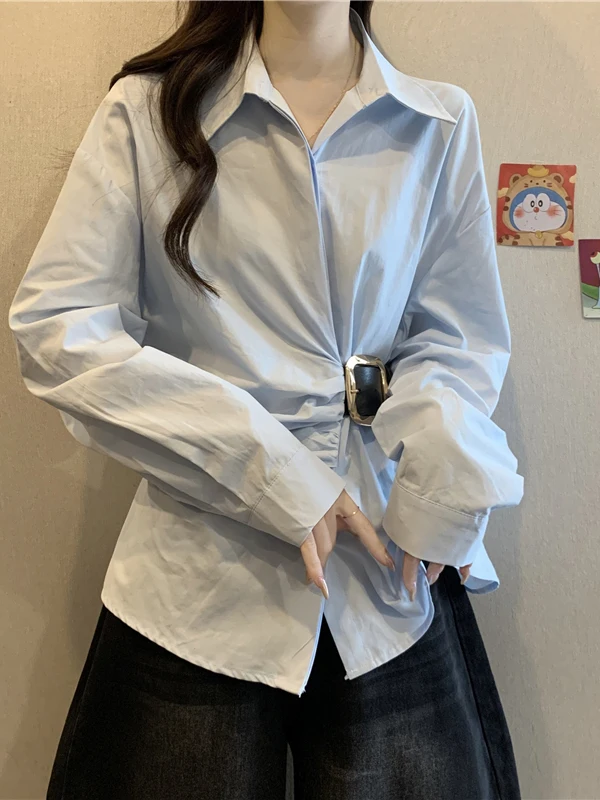 Синяя женская блузка с длинным рукавом больших размеров, с завышенной талией, поясом и корейским дизайном, из полиэфирного волокна
Синяя женская блузка с длинным рукавом больших размеров, с завышенной талией, поясом и корейским дизайном, из полиэфирного волокна