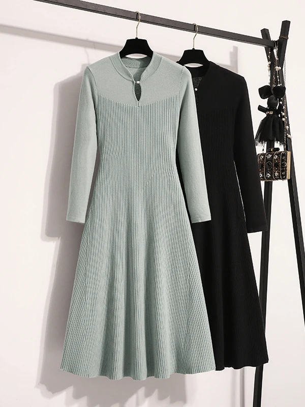 Spring New plus Size Knitted Dress Chinese Style A-Line Midi Skirt Women's Elegant Drapey Long Sleeve City Commute Dress
Spring New plus Size Knitted Dress Chinese Style A-Line Midi Skirt Women's Elegant Drapey Long Sleeve City Commute Dress