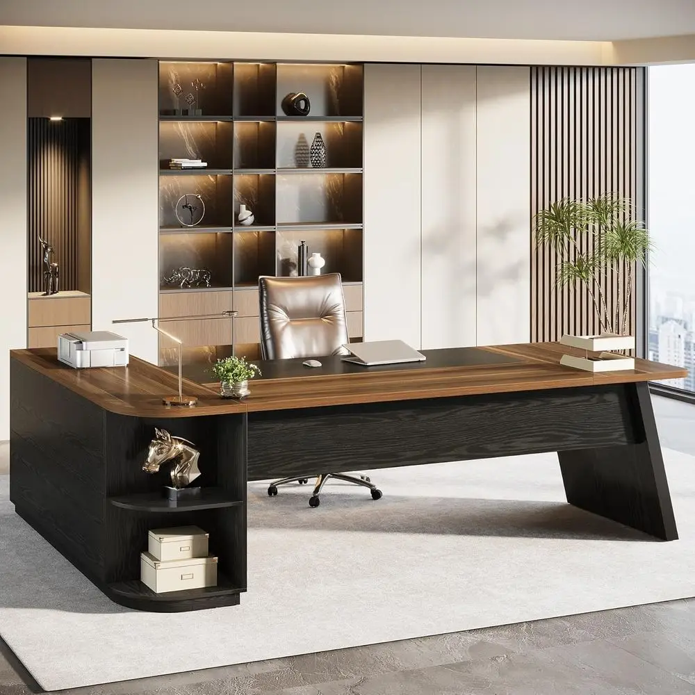 79 Large L-Shaped Office Desk with Storage, Executive Writing Table for Home or Business, Brown & Black
79 Large L-Shaped Office Desk with Storage, Executive Writing Table for Home or Business, Brown & Black