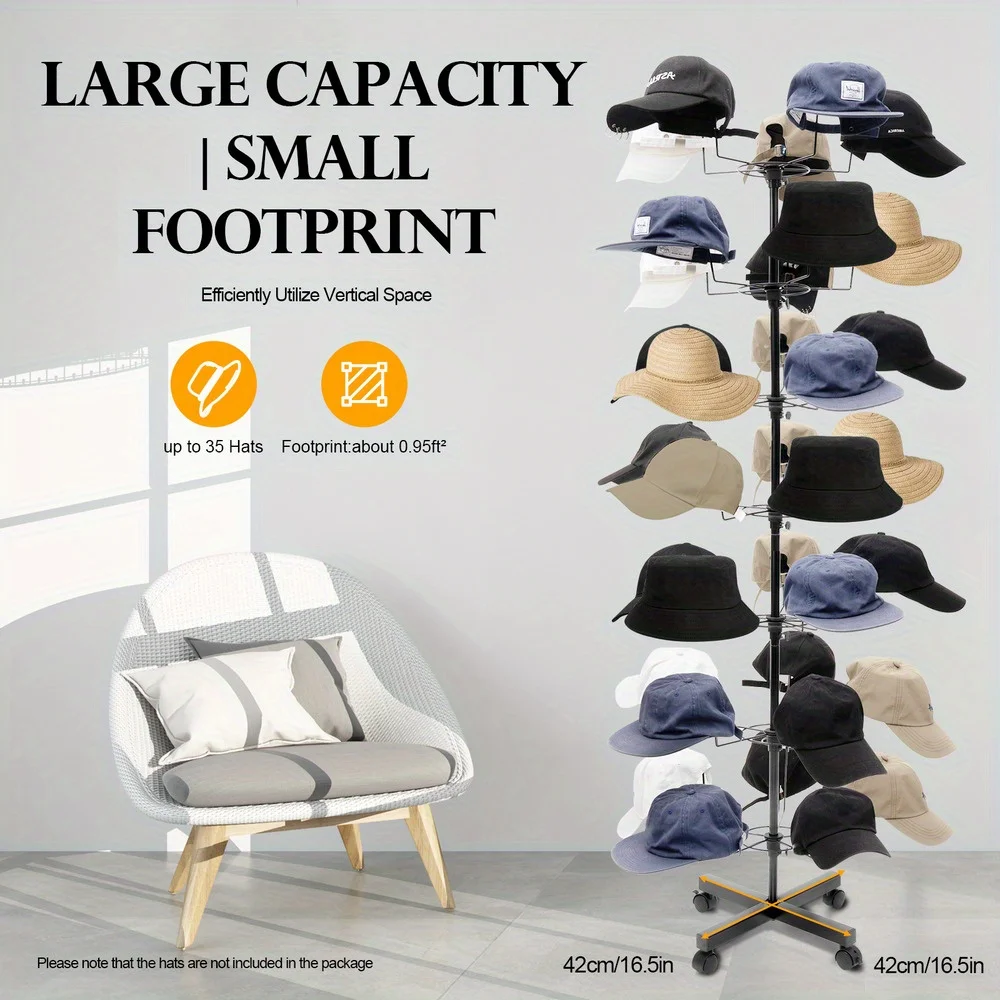 7-Tier 4.92ft Metal Hat & Cap Display Stand - Rotating Adjustable Rack for Up to 35 Hats, Perfect for Retail and Home Storage
7-Tier 4.92ft Metal Hat & Cap Display Stand - Rotating Adjustable Rack for Up to 35 Hats, Perfect for Retail and Home Storage