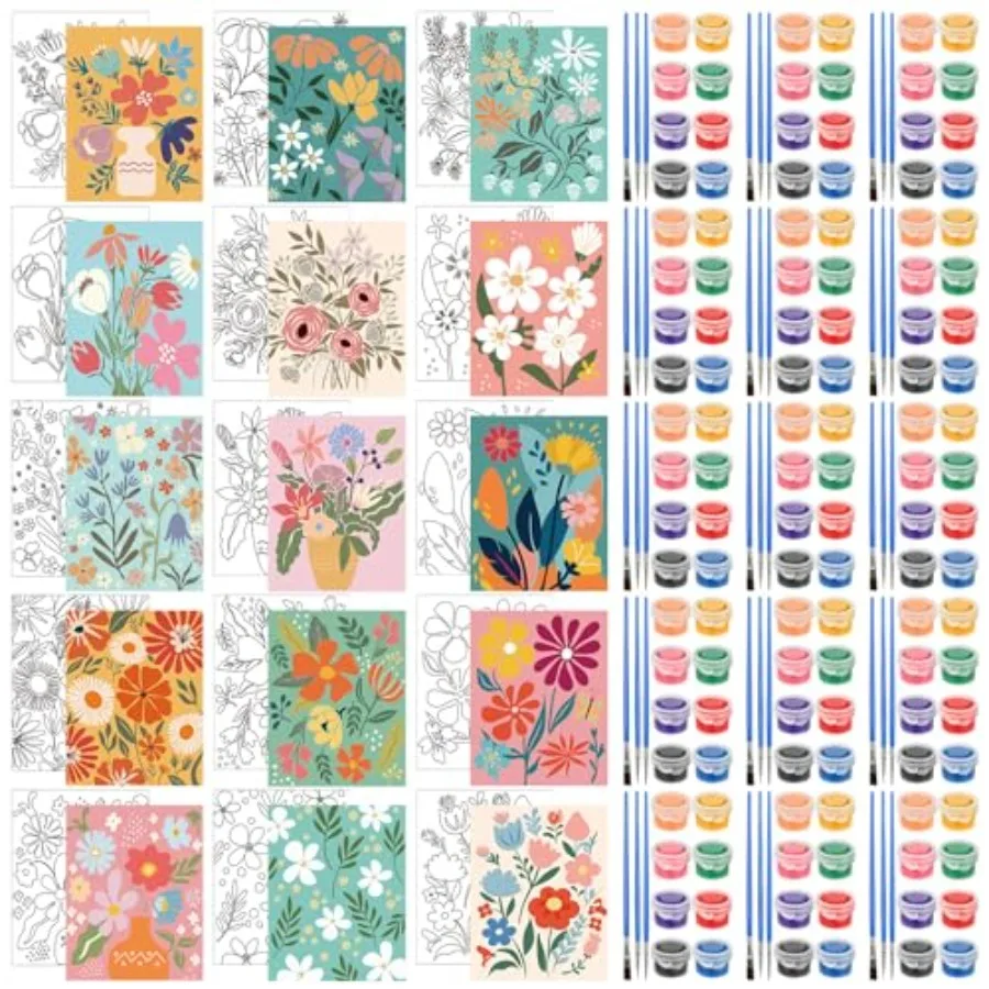75 Pcs 15 Set Floral Pre Drawn Canvas Kit for Painting Craft Sip and Paint Kit for DIY Adults Pre Printed Canvas Painting Favor
75 Pcs 15 Set Floral Pre Drawn Canvas Kit for Painting Craft Sip and Paint Kit for DIY Adults Pre Printed Canvas Painting Favor