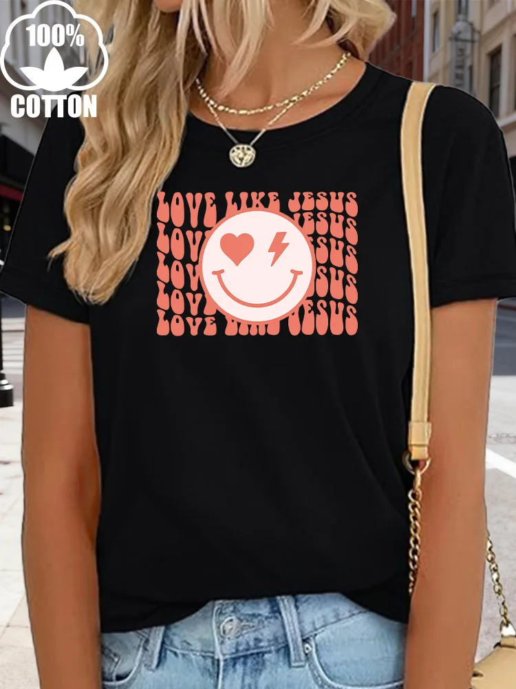 Женская футболка с рисунком Love Like Jesus, 180 г, хлопковая футболка с круглым вырезом и короткими рукавами, повседневная черная летняя повседневная одежда
Женская футболка с рисунком Love Like Jesus, 180 г, хлопковая футболка с круглым вырезом и короткими рукавами, повседневная черная летняя повседневная одежда