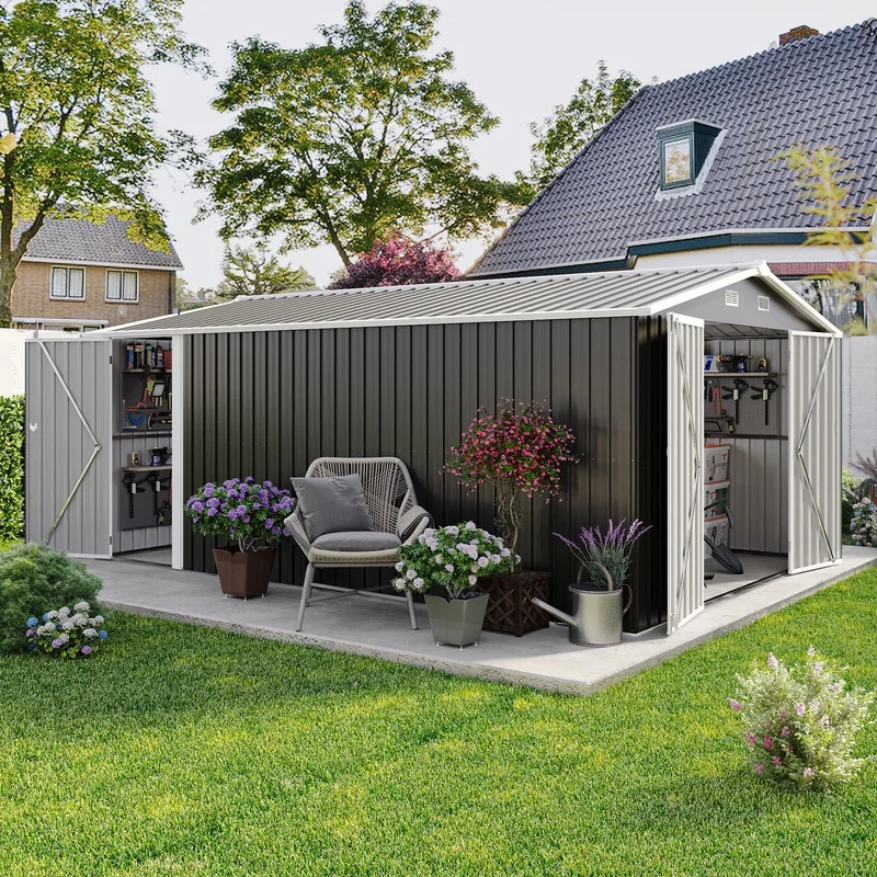 10x14 FT Metal Storage Shed Dark Grey with 3 Lockable Doors, 4 Vents, Sloped Roof for Backyard Patio Lawn
10x14 FT Metal Storage Shed Dark Grey with 3 Lockable Doors, 4 Vents, Sloped Roof for Backyard Patio Lawn
