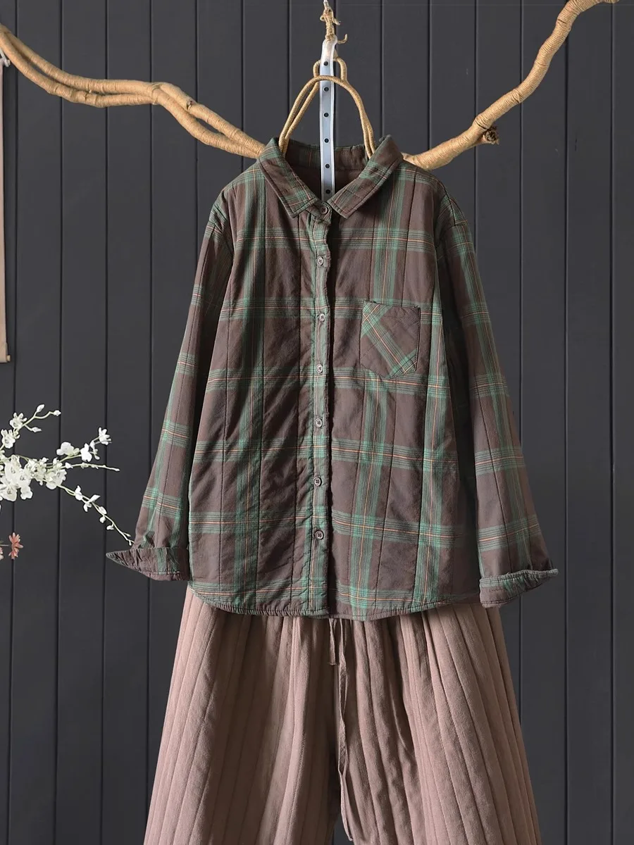 Retro Plaid Cotton Shirt Women's Winter Thickened Casual Anti-Aging Collar Cotton Coat Outerwear Long Sleeve Mid-Length
Retro Plaid Cotton Shirt Women's Winter Thickened Casual Anti-Aging Collar Cotton Coat Outerwear Long Sleeve Mid-Length