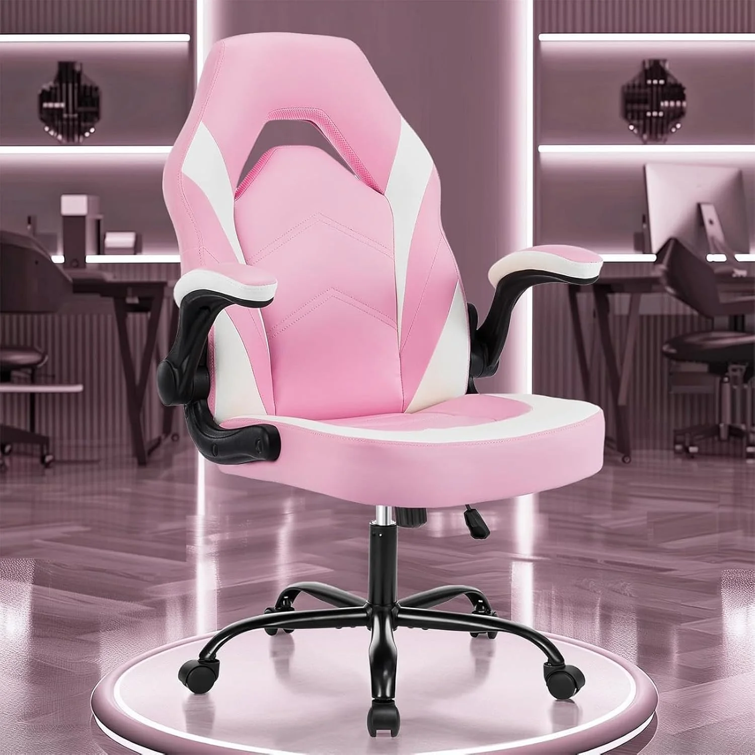 Ergonomic Gaming Chair with Lumbar Support, Flip-up Armrests, 360° Swivel Wheels, Adjustable Height for Home and Office in Pink
Ergonomic Gaming Chair with Lumbar Support, Flip-up Armrests, 360° Swivel Wheels, Adjustable Height for Home and Office in Pink