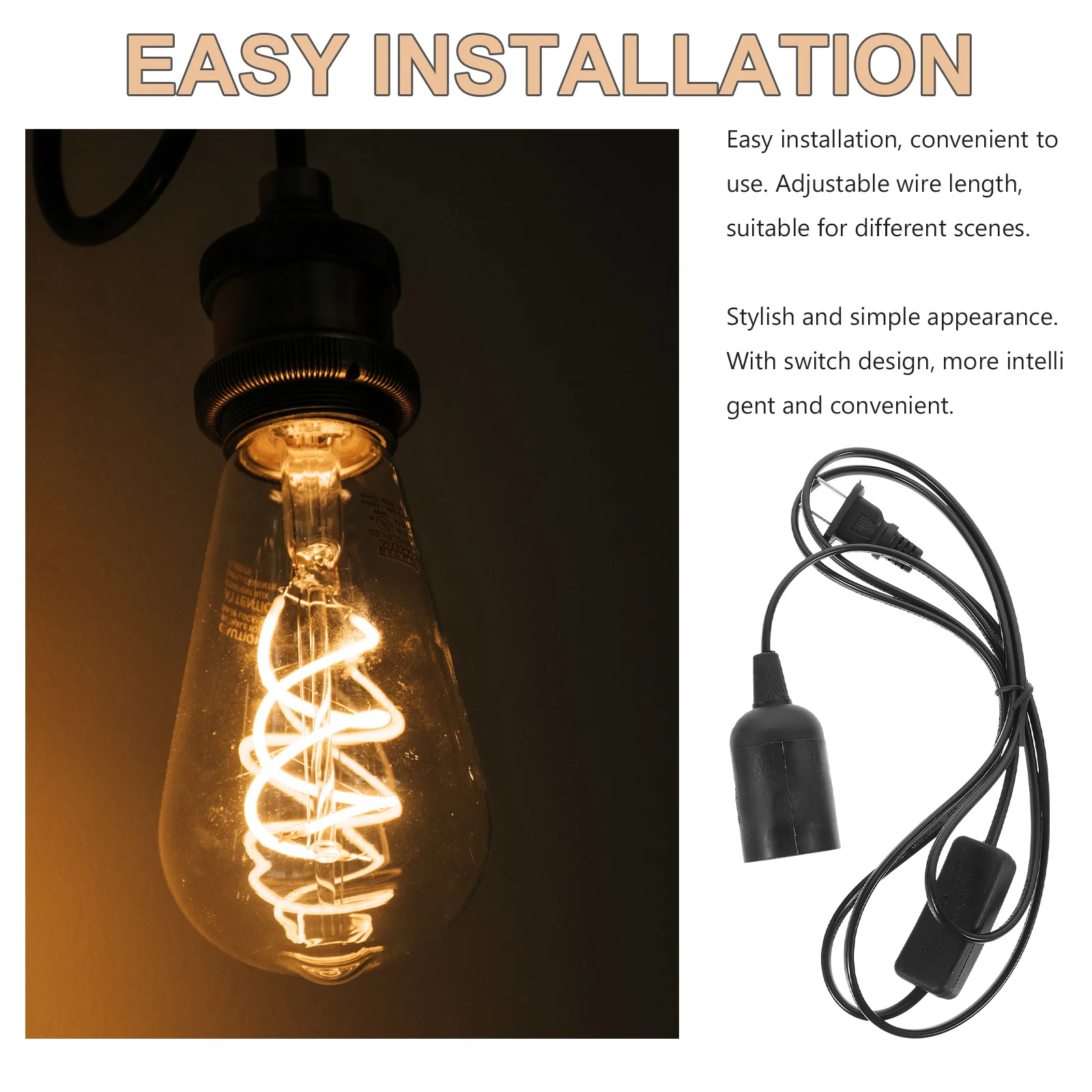 Lamp Cord with Switch Light Socket Durable ABS Hanging Pendant Lamp Cord 1.8m Us Plug Easy Installation Light Socket Plug 
Lamp Cord with Switch Light Socket Durable ABS Hanging Pendant Lamp Cord 1.8m Us Plug Easy Installation Light Socket Plug