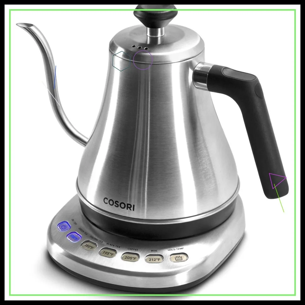 Электрический чайник с гибким носиком и 5 предустановленными программами для заваривания кофе методом пуровер, нержавеющая сталь, быстрый нагрев 1200 Вт, 0,8 л, серебристый
Электрический чайник с гибким носиком и 5 предустановленными программами для заваривания кофе методом пуровер, нержавеющая сталь, быстрый нагрев 1200 Вт, 0,8 л, серебристый