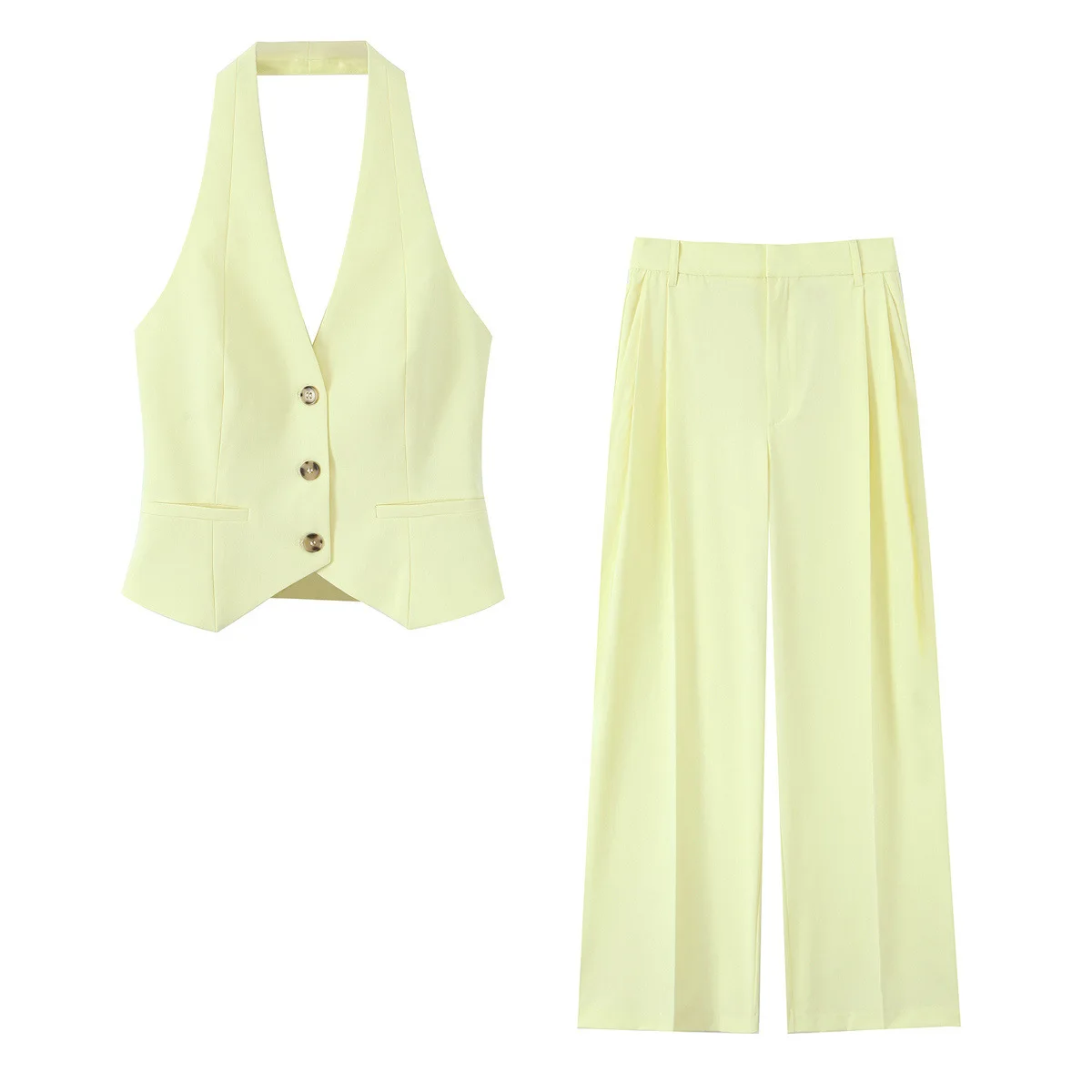 Withered Fashionable Neck Collar Waist Cinching Vest+solid Color Wide Leg Pants For Women Woman Clothes Women's
Withered Fashionable Neck Collar Waist Cinching Vest+solid Color Wide Leg Pants For Women Woman Clothes Women's