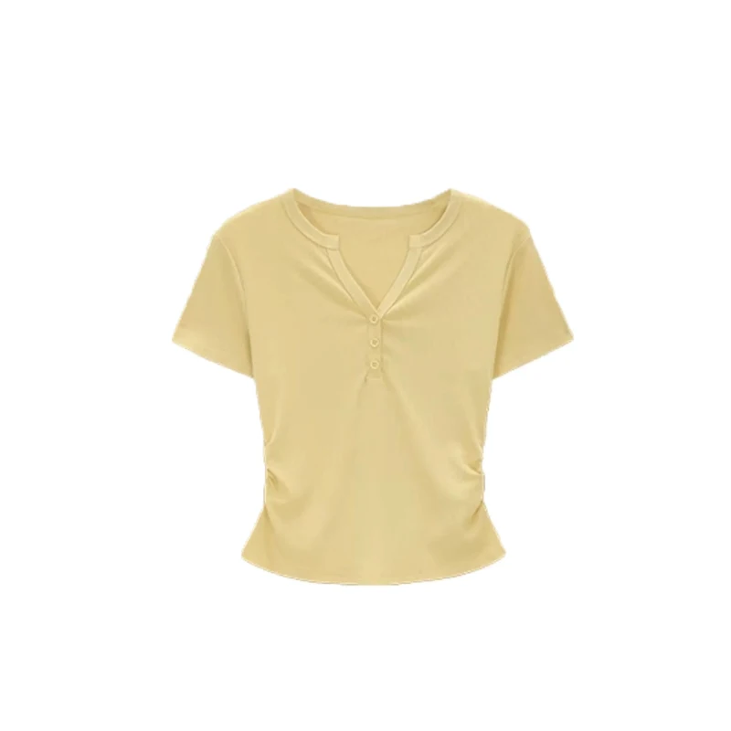 ALXNAN Yellow Women's T-shirt Fashion V-neck Elegant Casual Slim-fit T-shirt 2026 Summer Basic Short Sleeve Tops Female VL557136
ALXNAN Yellow Women's T-shirt Fashion V-neck Elegant Casual Slim-fit T-shirt 2026 Summer Basic Short Sleeve Tops Female VL557136