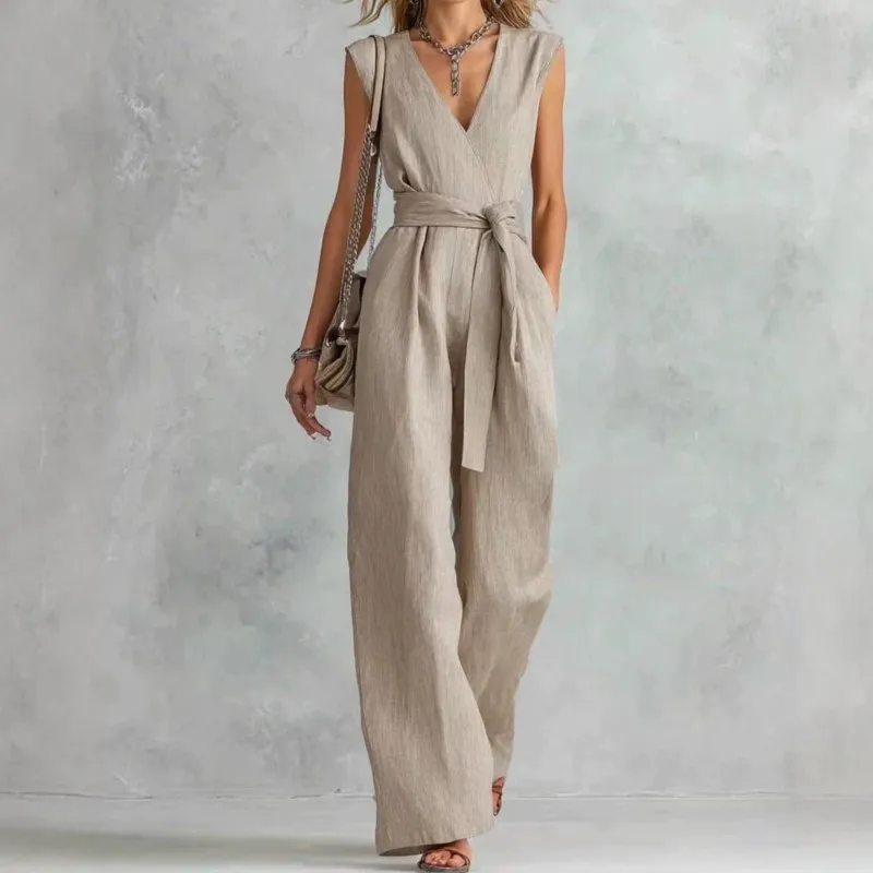 2026 New Summer Jumpsuit Sleeveless V-neck Strap Casual Loose Elegant Temperament Fashionable And Comfortable Wide Leg Jumpsuit
2026 New Summer Jumpsuit Sleeveless V-neck Strap Casual Loose Elegant Temperament Fashionable And Comfortable Wide Leg Jumpsuit