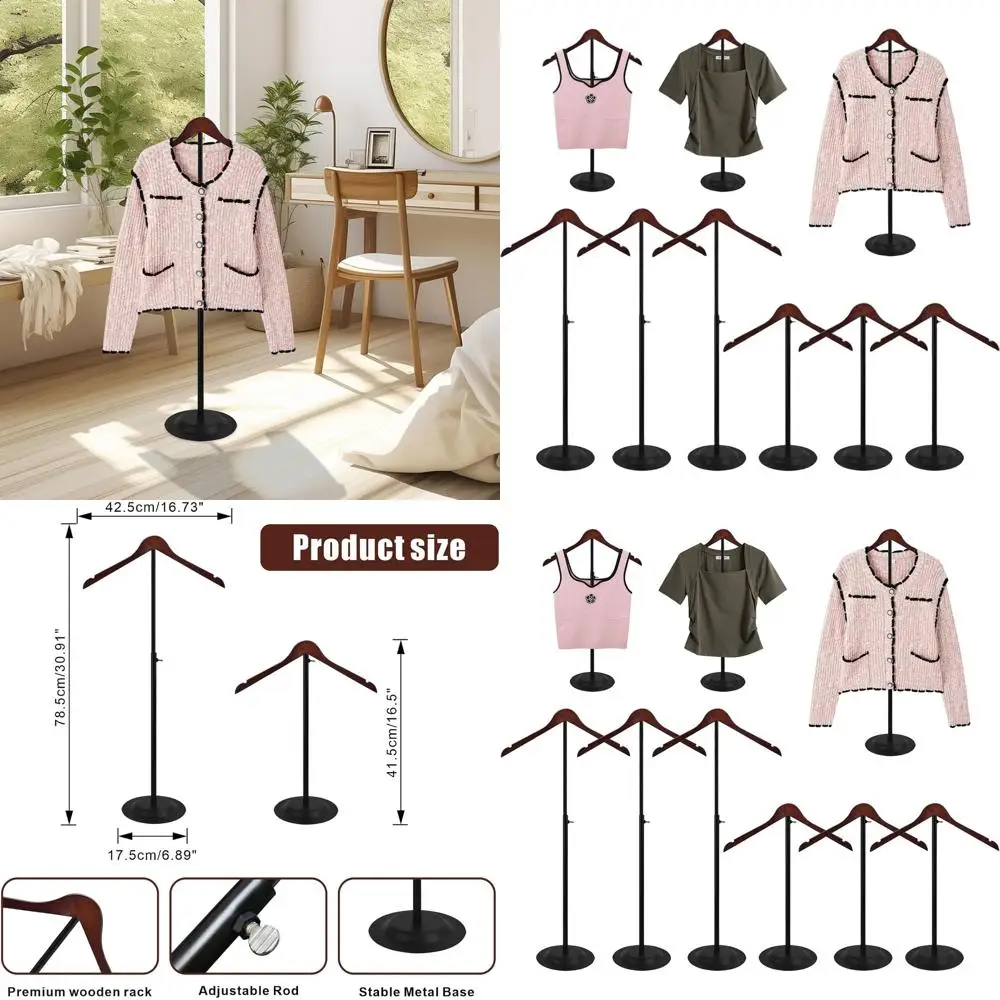 Adjustable 6-Pack T-Shirt Display Stand, Portable Wooden Clothing Rack, 16.5-31 Inch, Black
Adjustable 6-Pack T-Shirt Display Stand, Portable Wooden Clothing Rack, 16.5-31 Inch, Black