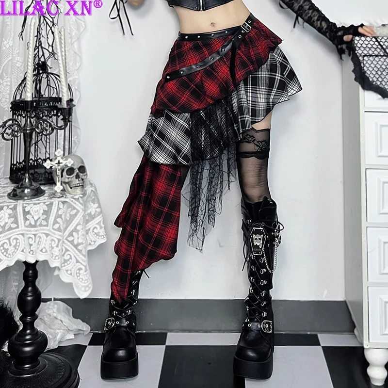 Gothic Red Black Plaid Lace Patchwork Mini Skirts Y2K Vintage Aesthetic Irregular Belt A-Line Short Skirt Women Streetwear
Gothic Red Black Plaid Lace Patchwork Mini Skirts Y2K Vintage Aesthetic Irregular Belt A-Line Short Skirt Women Streetwear