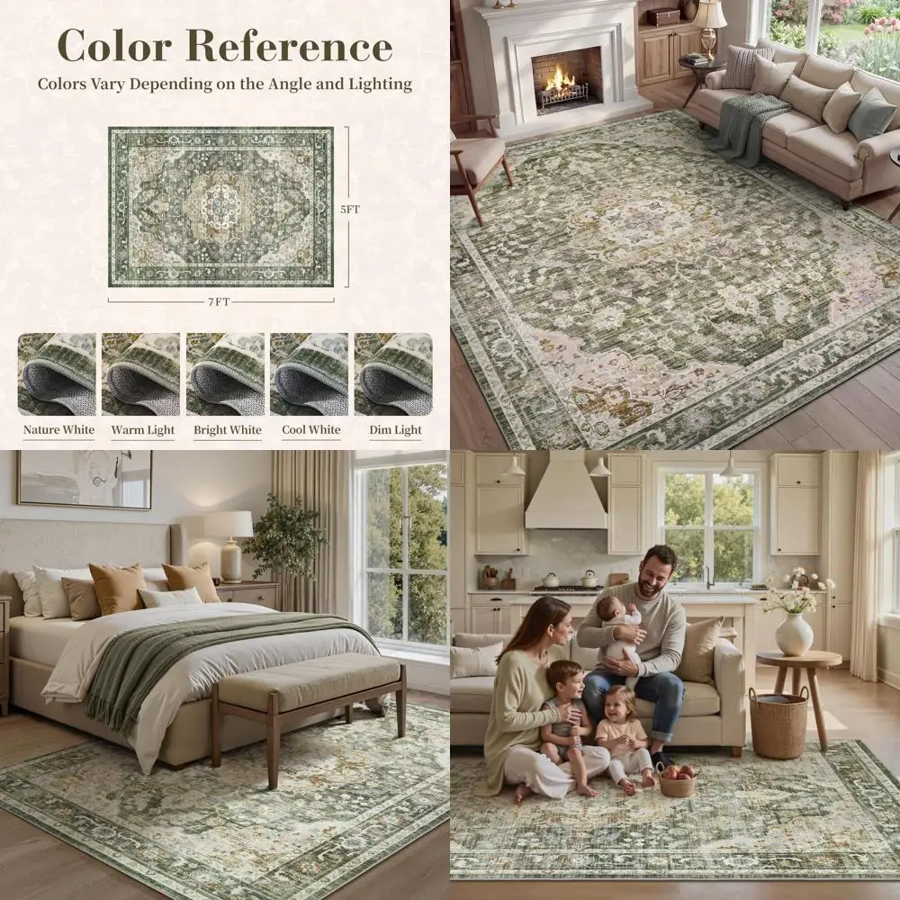 5x7 Vintage-Style Olive Green Washable Rugs with Non-Slip Backing for Living Room, Bedroom, and Dining Area
5x7 Vintage-Style Olive Green Washable Rugs with Non-Slip Backing for Living Room, Bedroom, and Dining Area