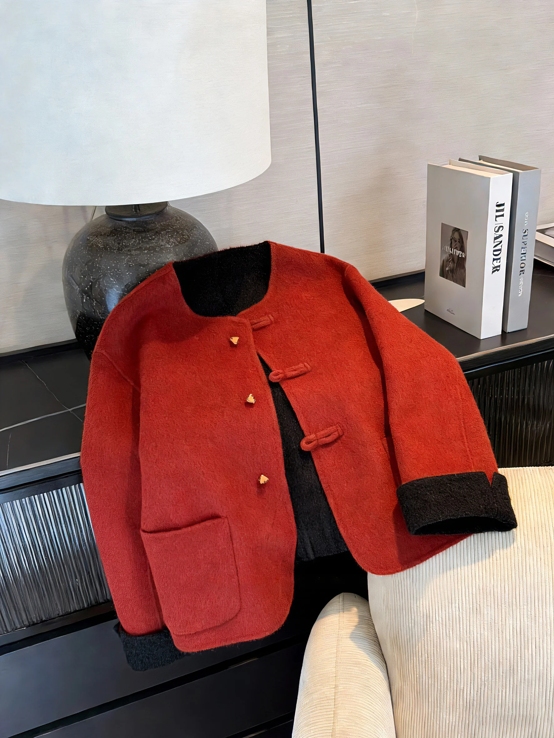 Retro Red round Ne Button up Jaet ex Spring Autumn Faion Warm Top Button down Chinese Sle Clothing Loose Fit Long...
Retro Red round Ne Button up Jaet ex Spring Autumn Faion Warm Top Button down Chinese Sle Clothing Loose Fit Long...