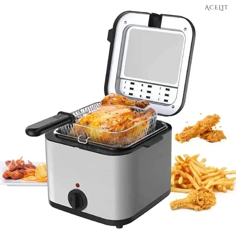 Household electric fryer made of stainless steel. For frying chicken nuggets, donuts and other snacks.
Household electric fryer made of stainless steel. For frying chicken nuggets, donuts and other snacks.