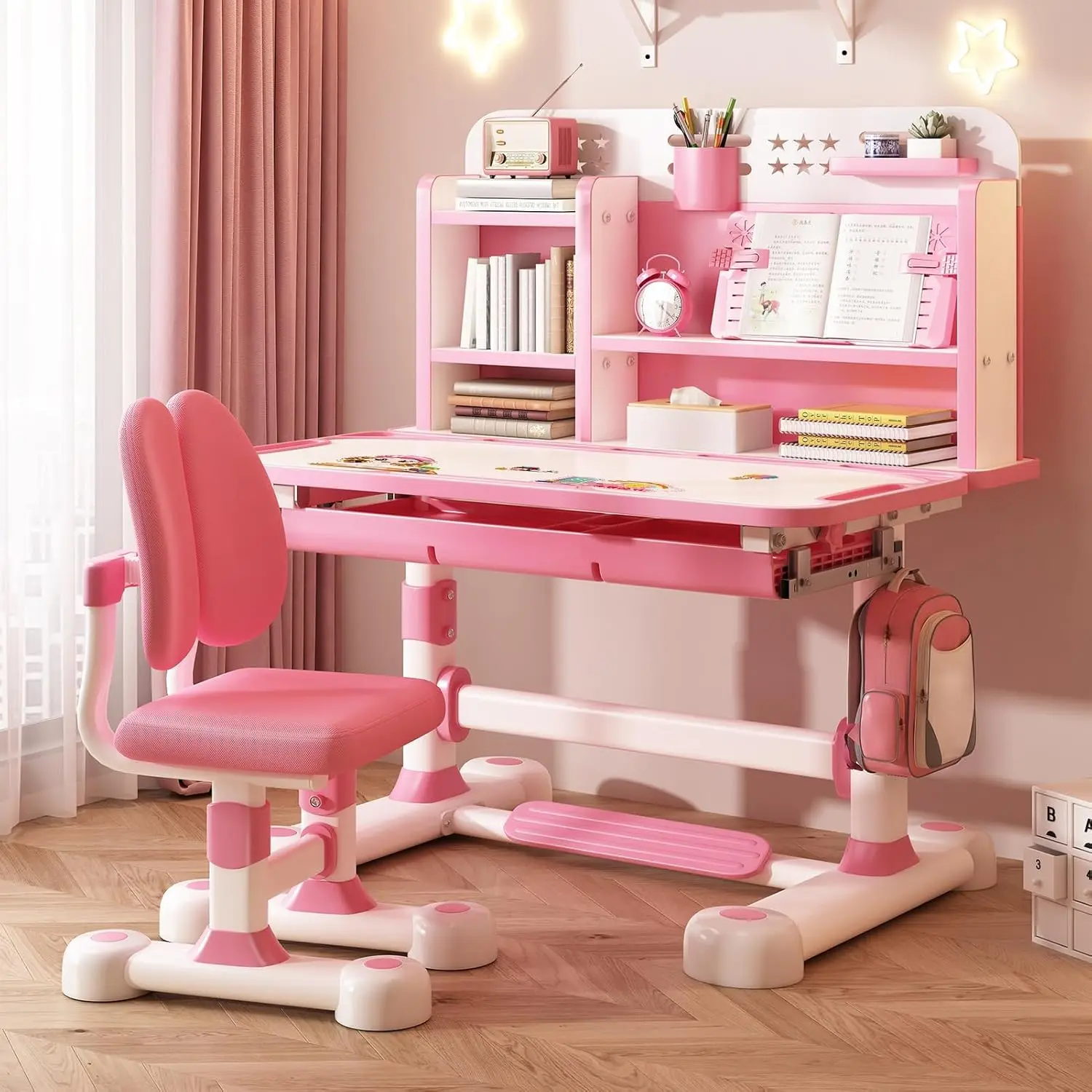Kids Desk And Chair Set, Height Adjustable, With Storage Drawer And Widened Desktop, Ergonomic School Desk For Girls
Kids Desk And Chair Set, Height Adjustable, With Storage Drawer And Widened Desktop, Ergonomic School Desk For Girls
