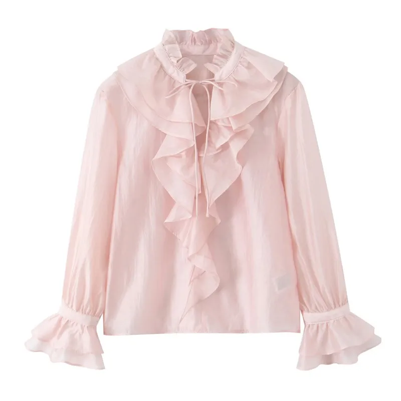 Spring Summer Women Ruffles Blouse Casual High Collar with Tie Women's Top Simple Lady Shirts & Blouses
Spring Summer Women Ruffles Blouse Casual High Collar with Tie Women's Top Simple Lady Shirts & Blouses