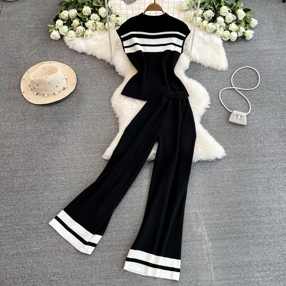Pant Set Women Two Piece Sets Matching Sets Sleeveless Knitted Slim Fit Tops Wide Leg Long Pants High Elastic Waist Casual 2025
Pant Set Women Two Piece Sets Matching Sets Sleeveless Knitted Slim Fit Tops Wide Leg Long Pants High Elastic Waist Casual 2025