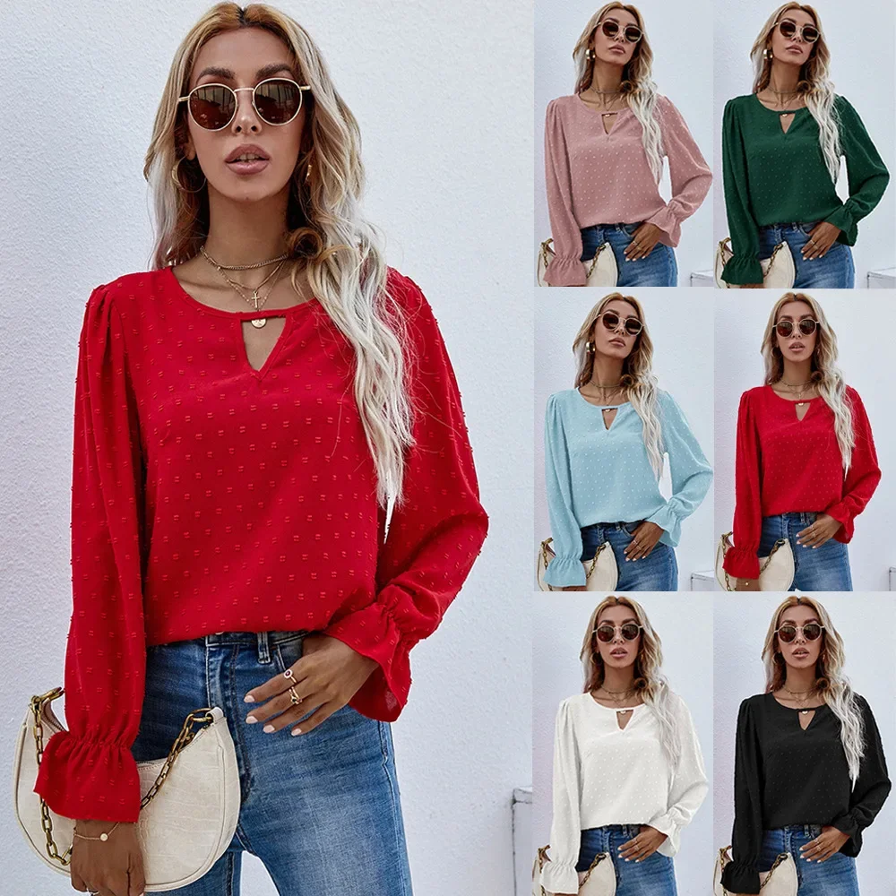Women Spring Summer Shirt Solid Color O Neck Long Sleeve Hollow Out Sheath Casual Fashion Comfortable Regular Standard Fit Shirt
Women Spring Summer Shirt Solid Color O Neck Long Sleeve Hollow Out Sheath Casual Fashion Comfortable Regular Standard Fit Shirt