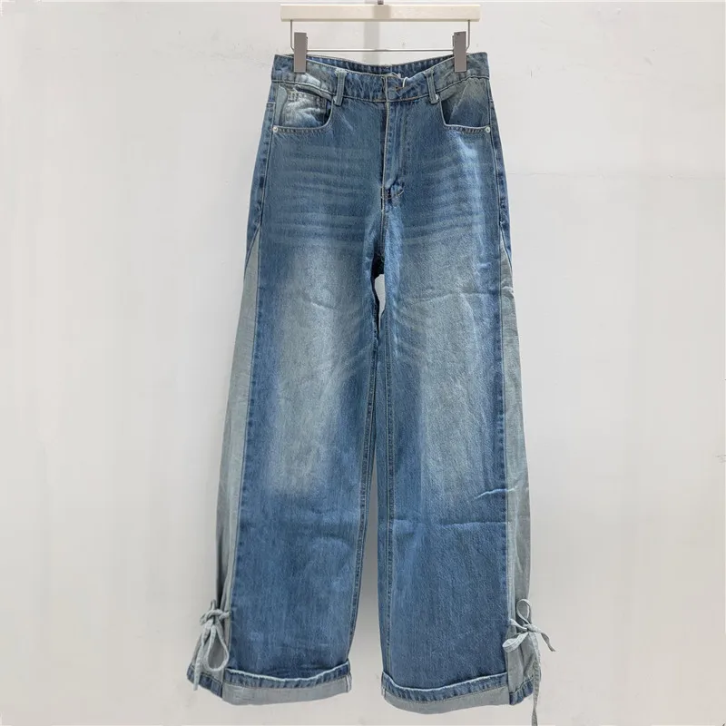 2026 Spring Summer New Trendy Color Block Wide-leg Jeans with Tie-waist Bow Detail, High-waisted, Rolled Hem, Slimming Fit Women
2026 Spring Summer New Trendy Color Block Wide-leg Jeans with Tie-waist Bow Detail, High-waisted, Rolled Hem, Slimming Fit Women