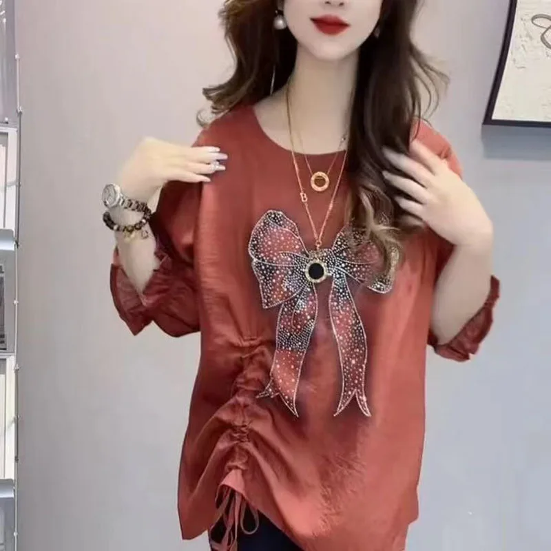 Fashion O-Neck Printed Diamonds Shirring Bandage Blouses Women Clothing Summer New Loose Casual Tops Butterfly Sleeve Shirt
Fashion O-Neck Printed Diamonds Shirring Bandage Blouses Women Clothing Summer New Loose Casual Tops Butterfly Sleeve Shirt