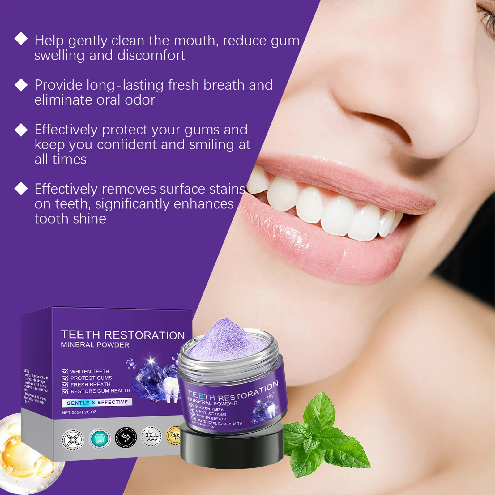 Dental Restoration Mineral Powder Mild Teeth Washing Cleansing Powder Protect Gums and Freshen Breath
Dental Restoration Mineral Powder Mild Teeth Washing Cleansing Powder Protect Gums and Freshen Breath