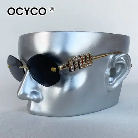 Fashion Borderless Sunglasses Women Men Rimless Diamond Studded Letter Sun Glasses UV400 Y2K Polygon Metal Eyewear