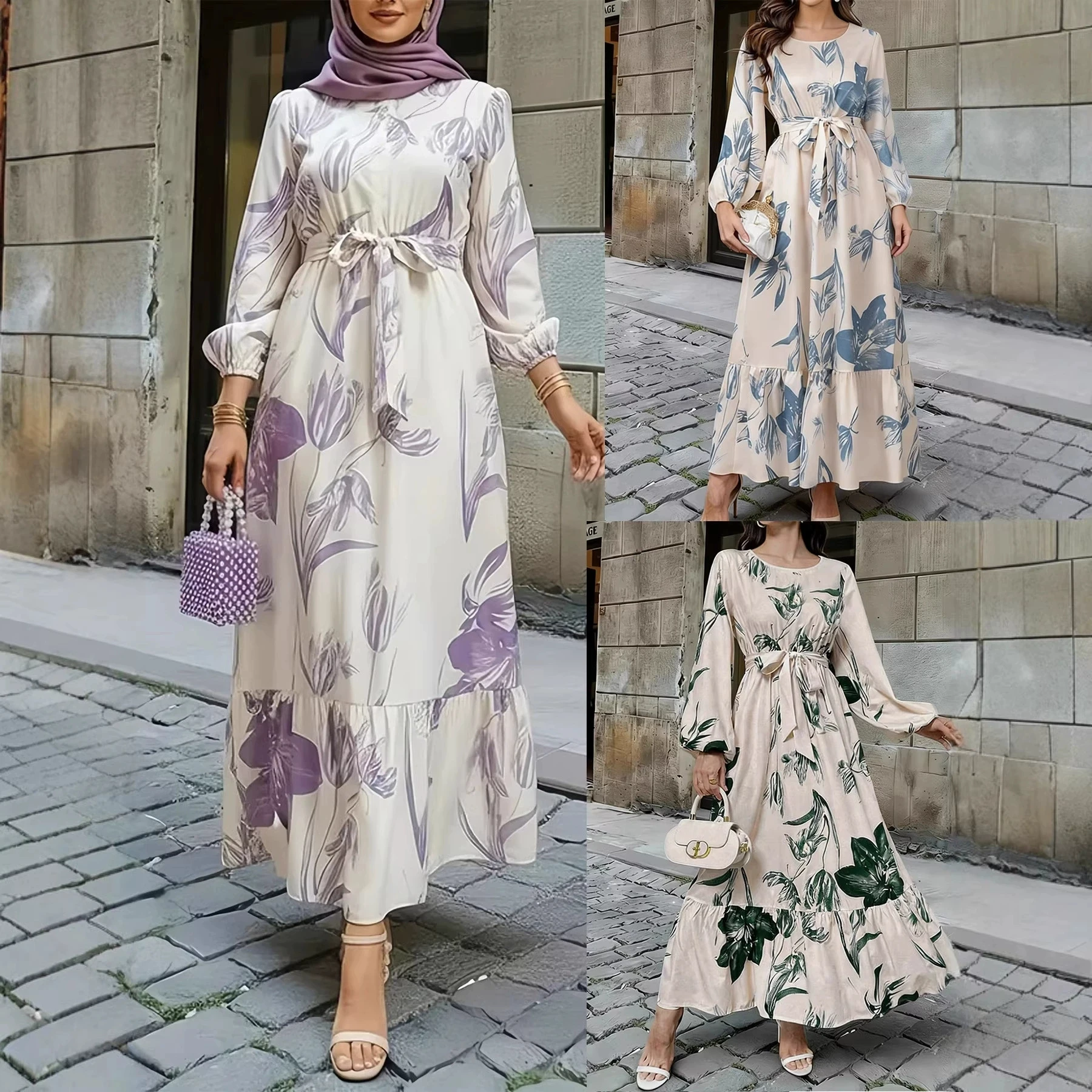 An Elegant Long-sleeved Dress For Middle Eastern Ladies With Random Floral Prints And Lantern Sleeves
An Elegant Long-sleeved Dress For Middle Eastern Ladies With Random Floral Prints And Lantern Sleeves