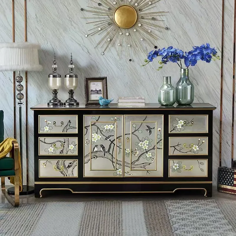 New Chinese-style entrance cabinet, living room entrance hall cabinet, solid wood tea cabinet, modern simple hand-painted 
New Chinese-style entrance cabinet, living room entrance hall cabinet, solid wood tea cabinet, modern simple hand-painted