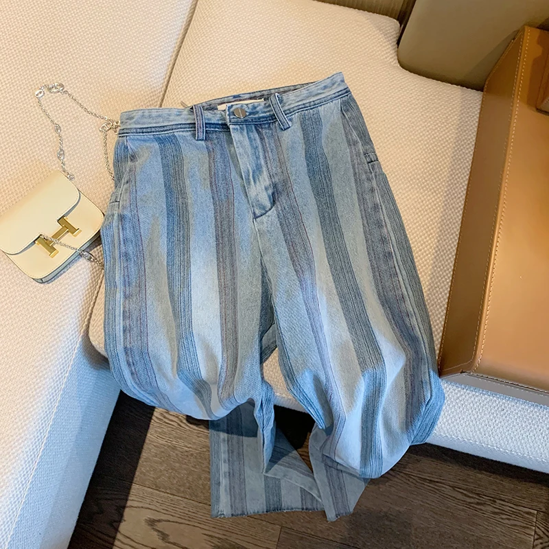 Blue Vintage Stripe Jeans for Women Spring Summer Straight Pants Denim High Waist Wide Leg Pockets Bottom Trousers 2022 Autunm
Blue Vintage Stripe Jeans for Women Spring Summer Straight Pants Denim High Waist Wide Leg Pockets Bottom Trousers 2022 Autunm