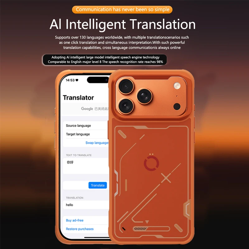Smart Phone Case For iPhone17 16 15 Pro/ProMax AI Intelligent Translation Video/Voice Call Photo Translation Phone Cover
Smart Phone Case For iPhone17 16 15 Pro/ProMax AI Intelligent Translation Video/Voice Call Photo Translation Phone Cover