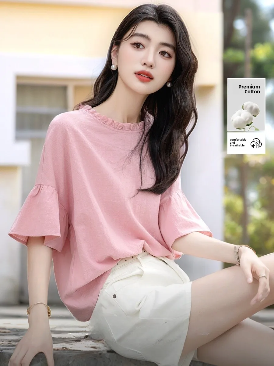 Loose Fit Women's round Neck Shirt Lace Trim Sleeveless Cotton Blend Summer Top French Style Knitted Fabric Daily Wear
Loose Fit Women's round Neck Shirt Lace Trim Sleeveless Cotton Blend Summer Top French Style Knitted Fabric Daily Wear