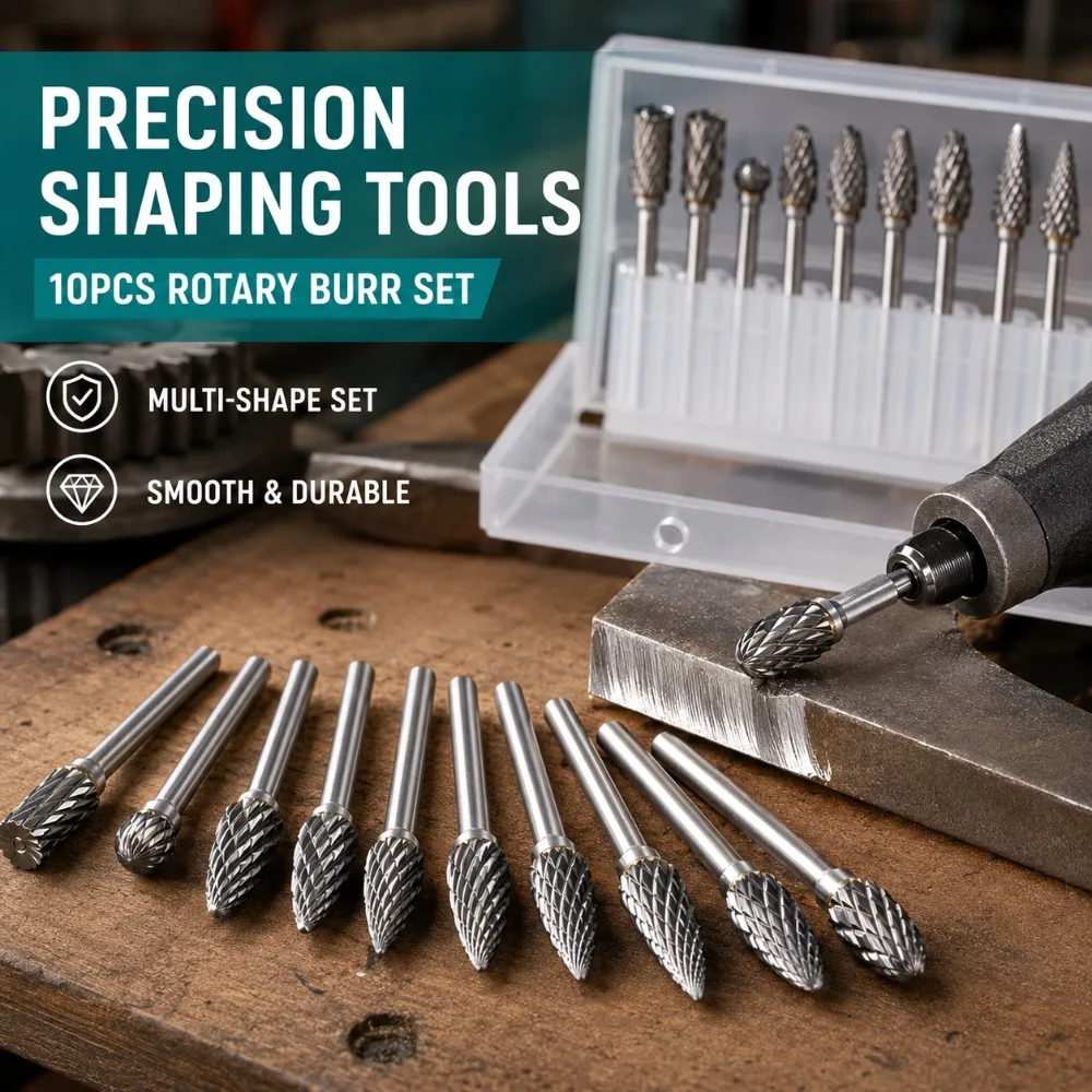 10Pcs Carbide Burr Set Double Cut Slot 3mm Shank Die Grinder Bits for Rotary Tools Metal Carving Electric Grinding Use
10Pcs Carbide Burr Set Double Cut Slot 3mm Shank Die Grinder Bits for Rotary Tools Metal Carving Electric Grinding Use